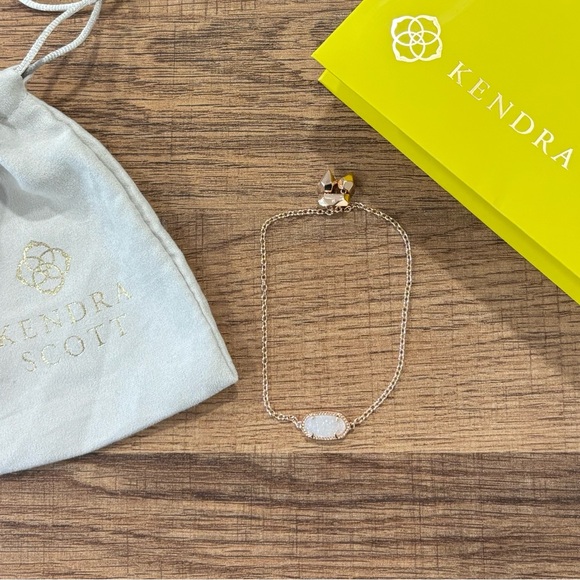 Kendra Scott Elaina Rose Gold Adjustable Chain Bracelet In Iridescent Drusy - Picture 4 of 4